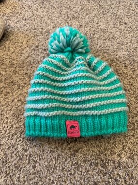 Turtle Fur Kids Teal & Mint Striped Pom Beanie